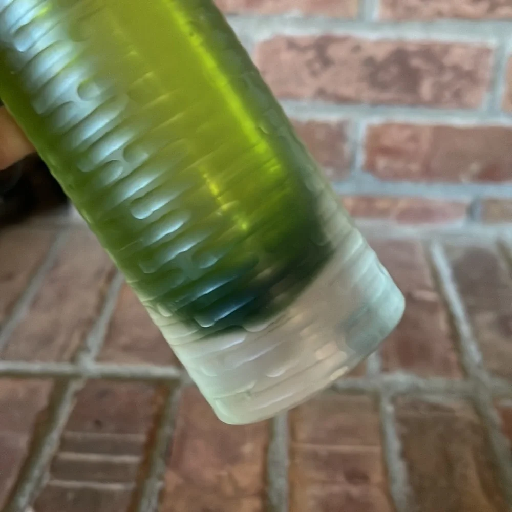 Art Glass Green Ribbed Tall Skinny Vase